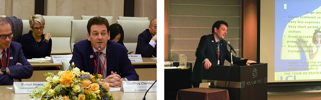 two photos of Geoffroy Clerckx, speaking.