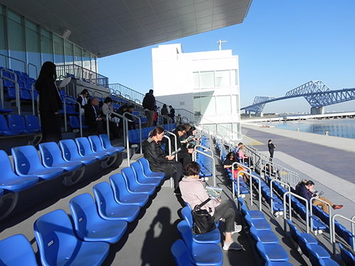 View of the stands along the water.